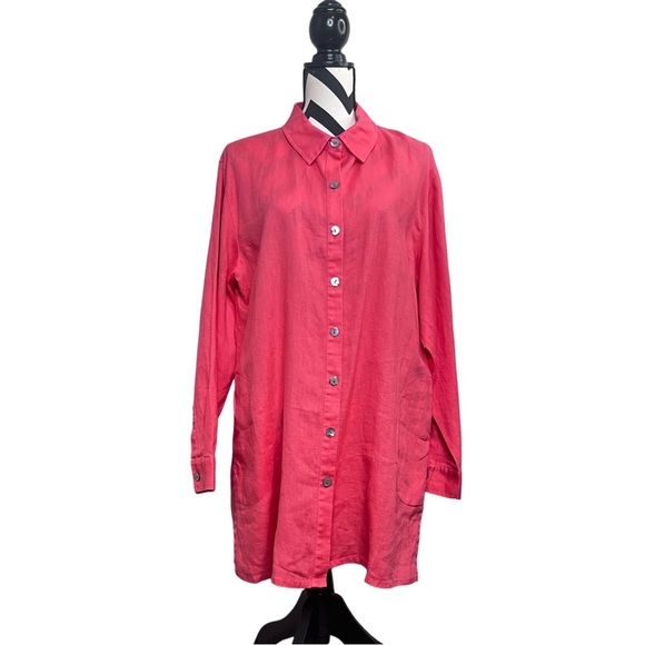 Chico's Vintage 100% Linen Breathable Sz 3 Button Down Front Tunic Top - Picture 1 of 11
